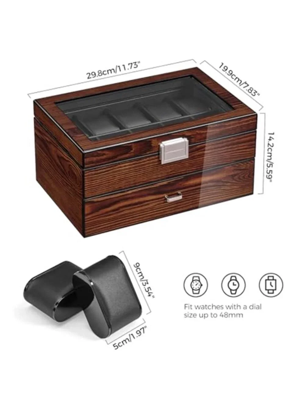 High-End Watch Box 20-Slot Wooden Watch Case with Large Glass Lid |